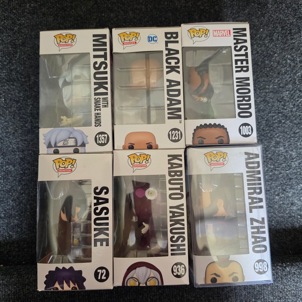 Funko Pop Lot of 6 Naruto Sasuke Mitsuki Black Adam Master Mordo Admiral Zhao
